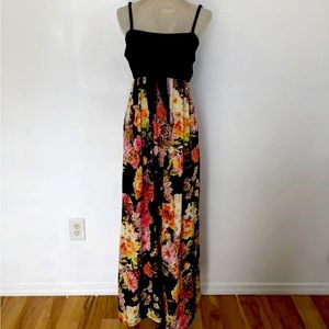 Beautiful black and floral sundress with built in bra Women’s L long maxi skirt
